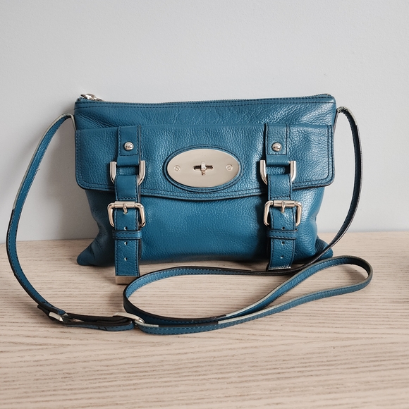 Danier Handbags - Teal Leather Danier Crossbody Bag with Turn-Lock Detail